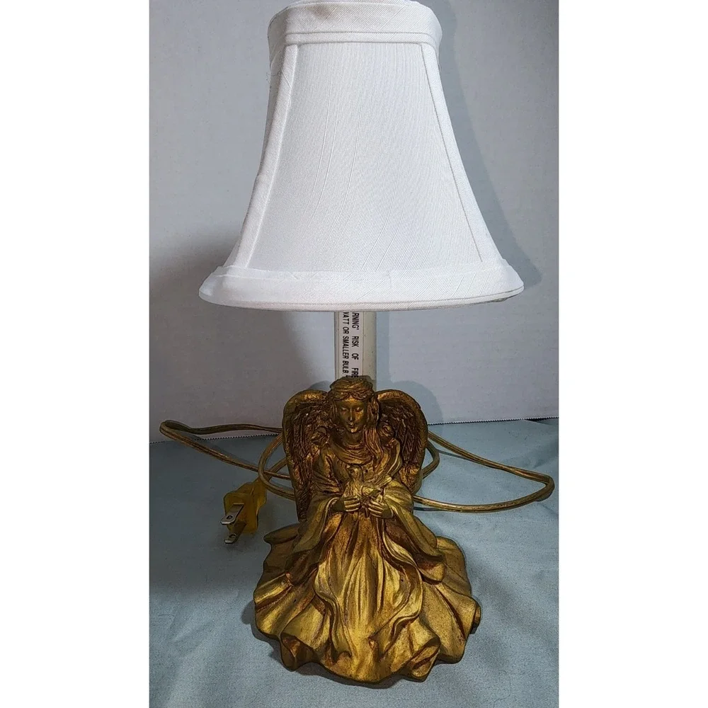 Vintage Angel & Bird Lamp Night Light Gold Resin Statue‎ Electric Candlestick